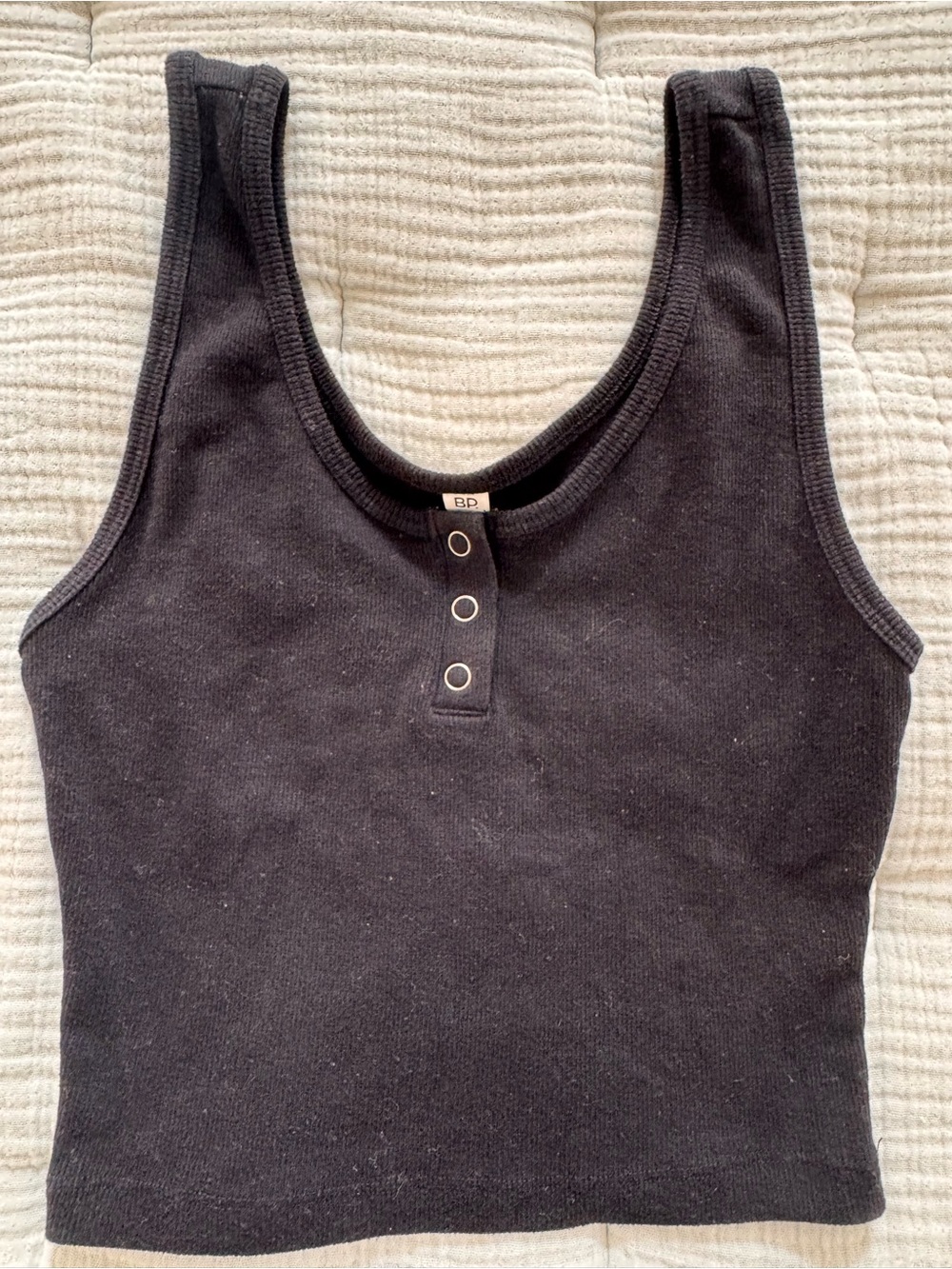 bp Black Ribbed Snap-Front Crop Tank